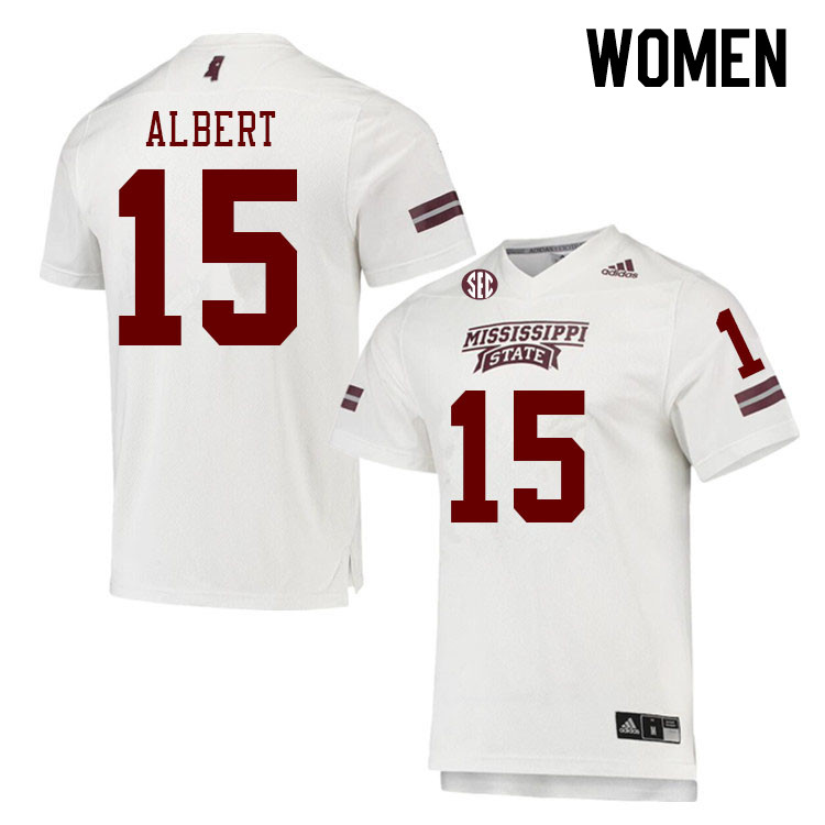 Women #15 Ja'Kobi Albert Mississippi State Bulldogs College Football Jerseys Stitched Sale-White - Click Image to Close